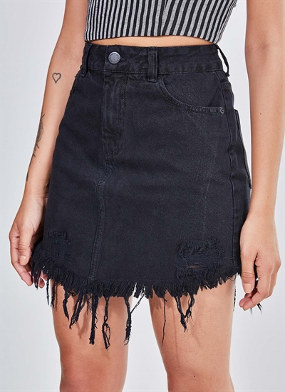 saia jeans cintura alta preta
