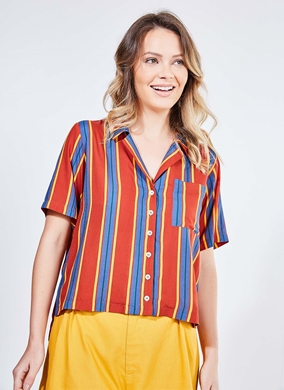 camisa manga curta viscose feminina