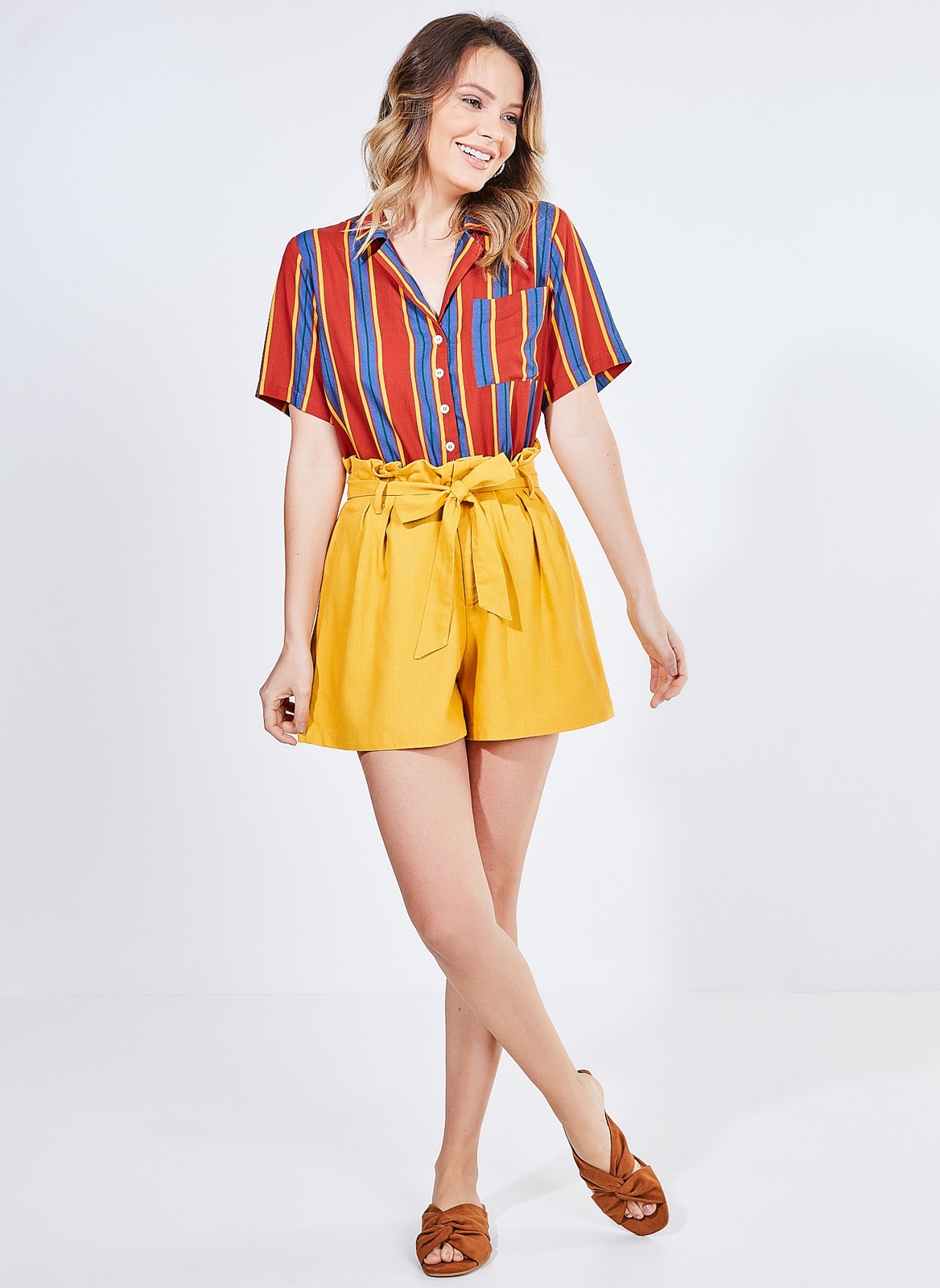 camisa viscose feminina listrada