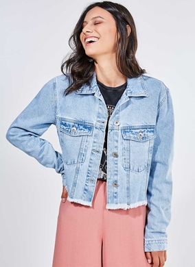 jaqueta jeans barra desfiada