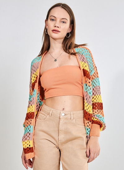 cardigan listrado colorido